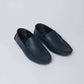 Dalydress men's navy blue leather loafers casual shoes on white background