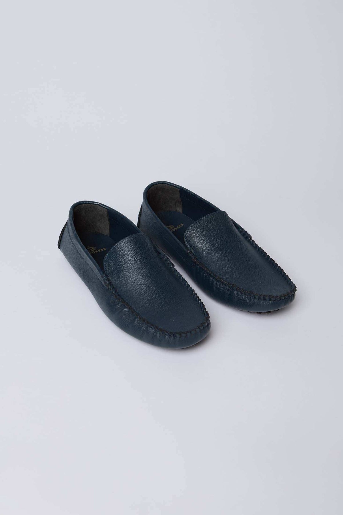 Dalydress men's navy blue leather loafers casual shoes on white background