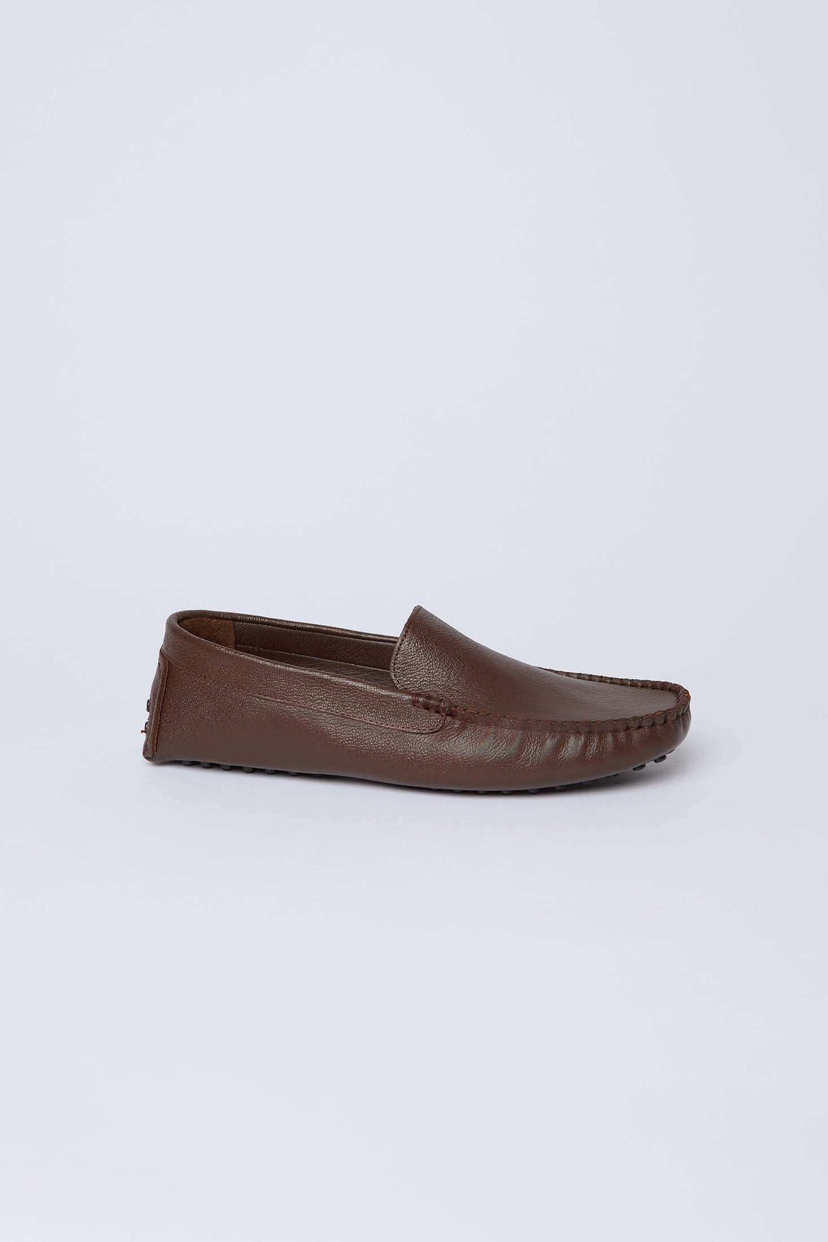 Dalydress men's brown leather loafer, casual moccasin shoe on white background