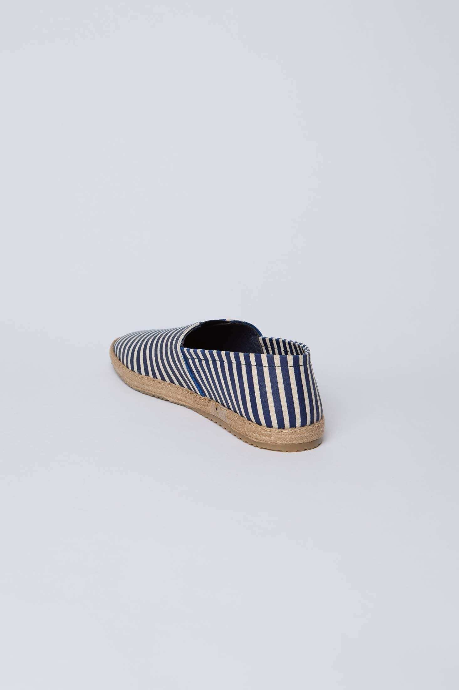 Dalydress men's blue and white striped espadrille with jute sole on white background
