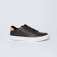 Dalydress black leather sneaker with white sole and beige suede heel, men's casual footwear