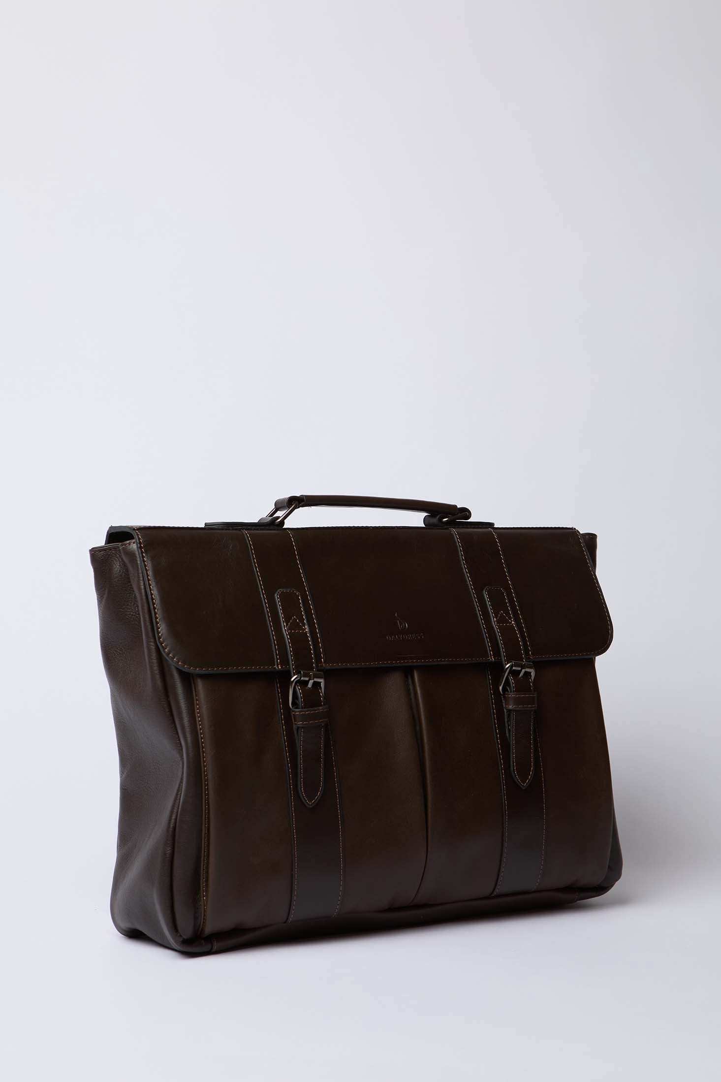Dalydress brown leather briefcase with top handle and buckle closure, men's accessory