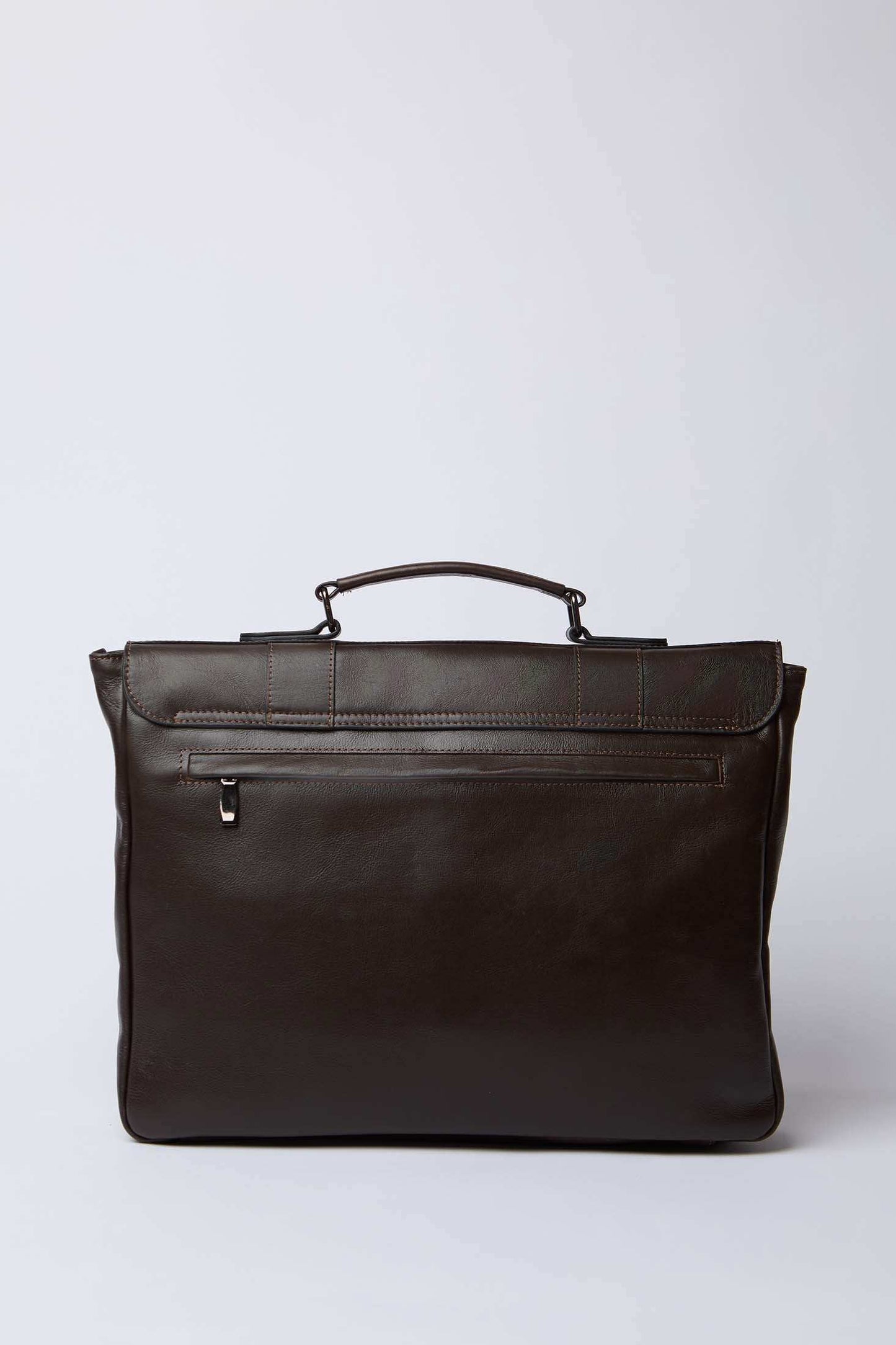 Dalydress dark brown leather briefcase with top handle and zip pocket, men's fashion accessory