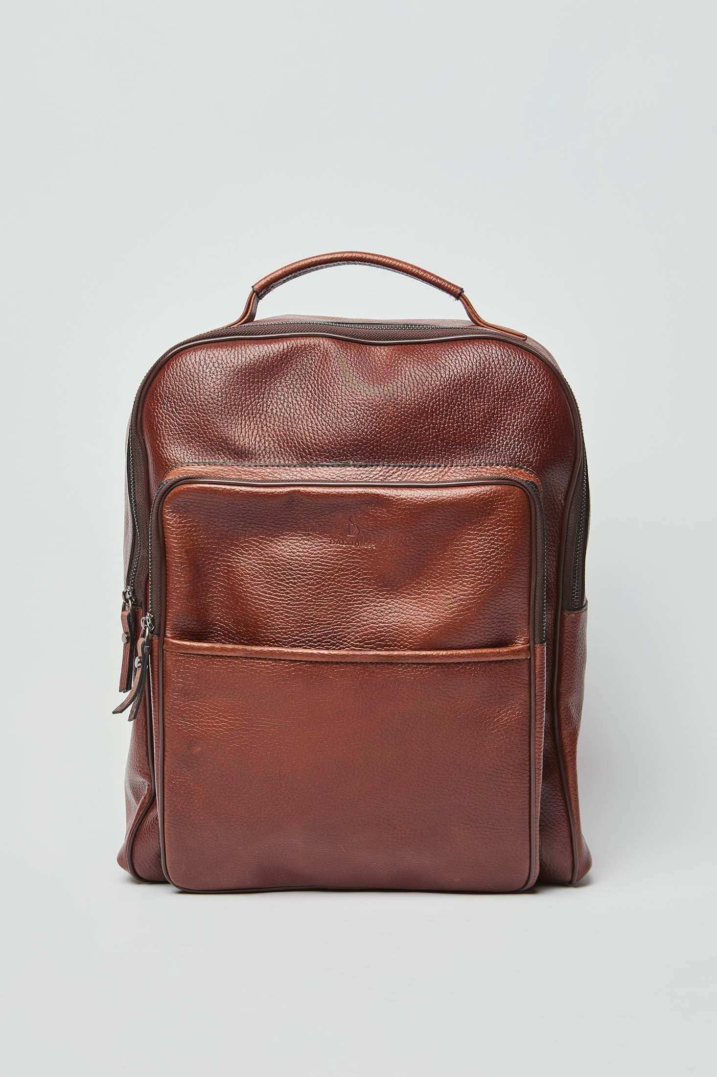 Dalydress brown leather backpack with front pocket, men's and women's fashion accessory