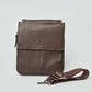 Dalydress brown leather men's crossbody bag with detachable strap, front view on white background