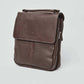 Dalydress men's brown leather crossbody bag with textured finish, front view on white background.