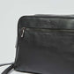 Dalydress black leather men's shoulder bag with zipper front pocket, minimalist design