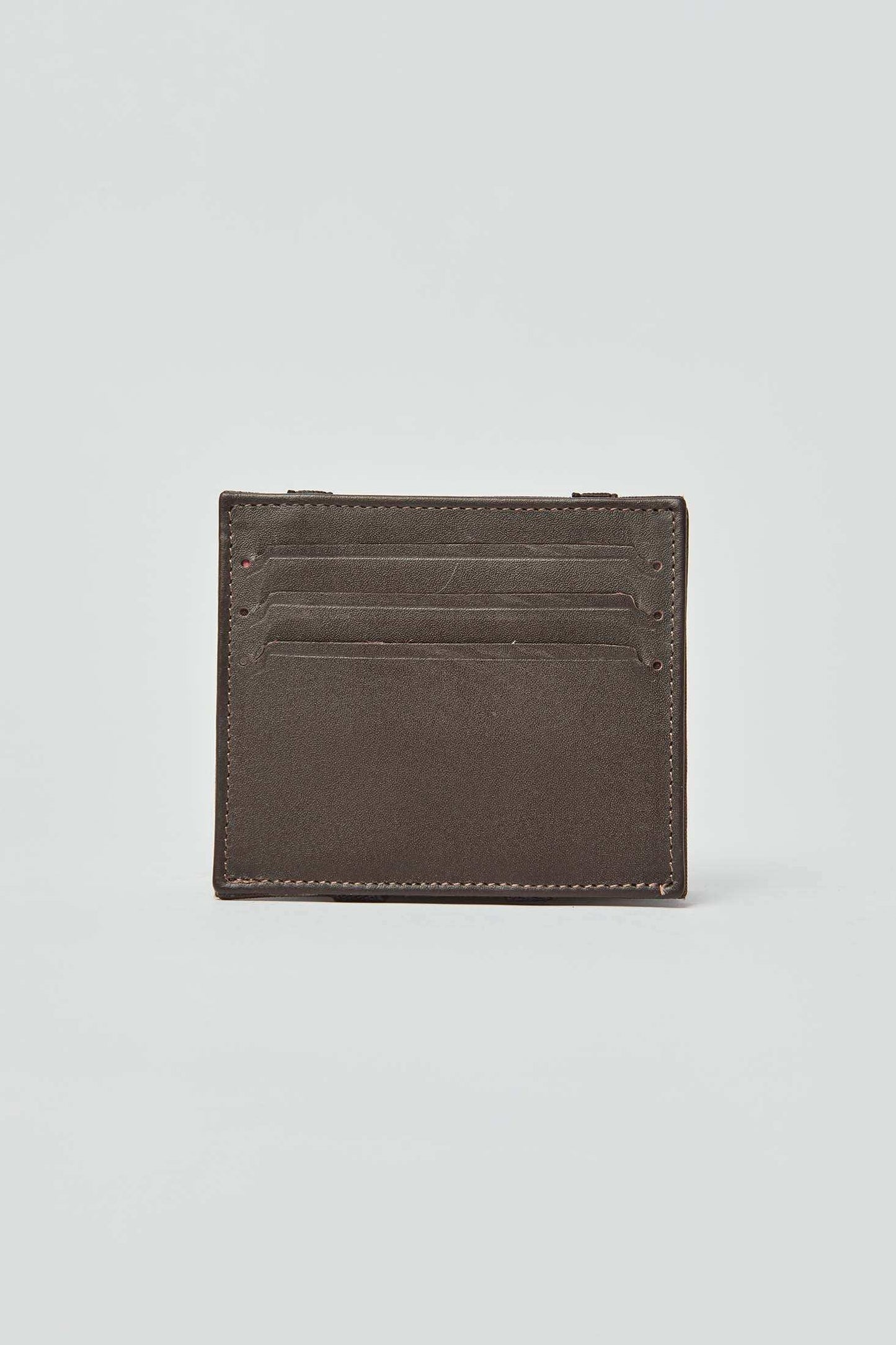 Dalydress brown leather card holder wallet with multiple slots on white background
