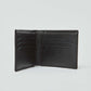 Dalydress black leather wallet open with multiple card slots on white background