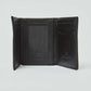 Black Dalydress men's leather wallet open, showing card slots and ID window on white background