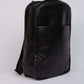 Dalydress black leather backpack with front pocket on white background
