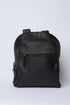 Dalydress black leather backpack with front zipper pocket, minimalist design on white background