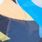 Colorful abstract patterned scarf with blue, yellow, and gray brushstroke design