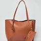 Dalydress brown leather tote bag with detachable zip pouch, minimalist design, on white background