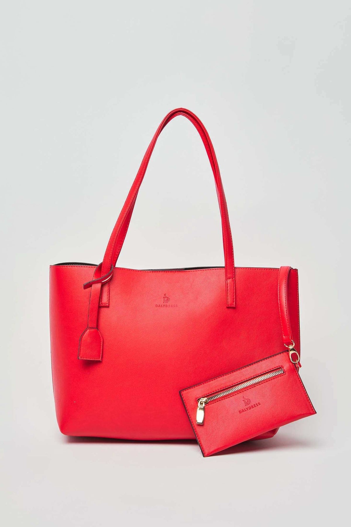 Dalydress red women's tote bag with matching zip pouch, stylish Egyptian fashion accessory