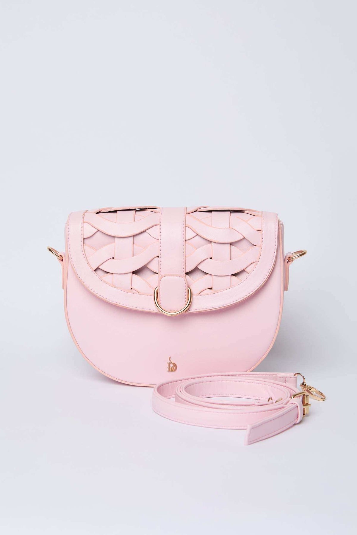 Dalydress women's pink crossbody bag with woven flap and detachable strap, stylish Egyptian fashion