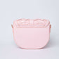 Pastel pink woven leather crossbody bag from Dalydress on plain background