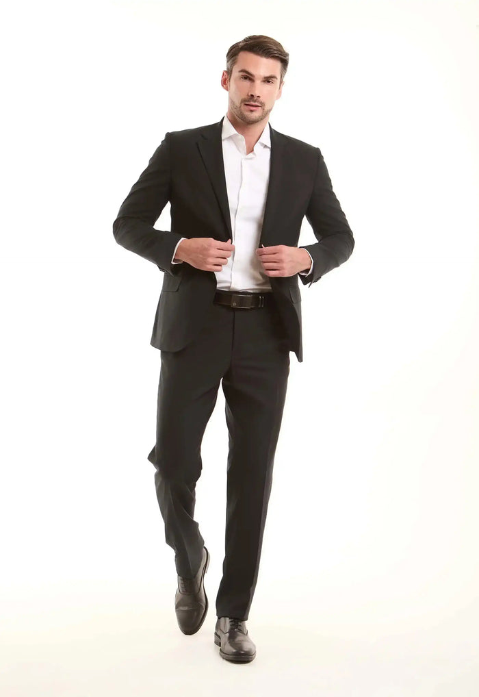 Black Tailored Wool-Blend Suit Jacket
