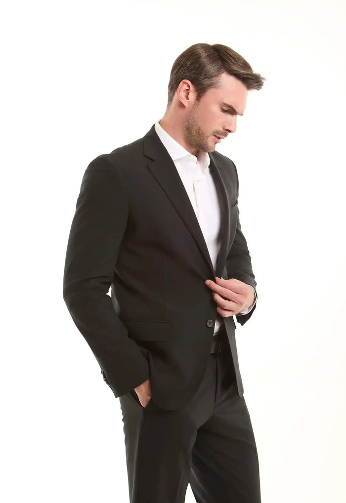 Black Tailored Wool-Blend Suit Jacket