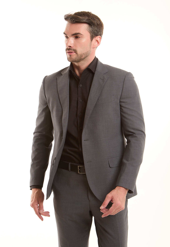Grey Wool-Blend Tailored Suit Jacket