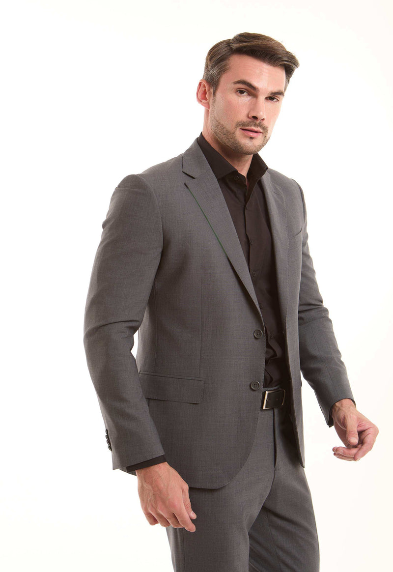 Grey Wool-Blend Tailored Suit Jacket