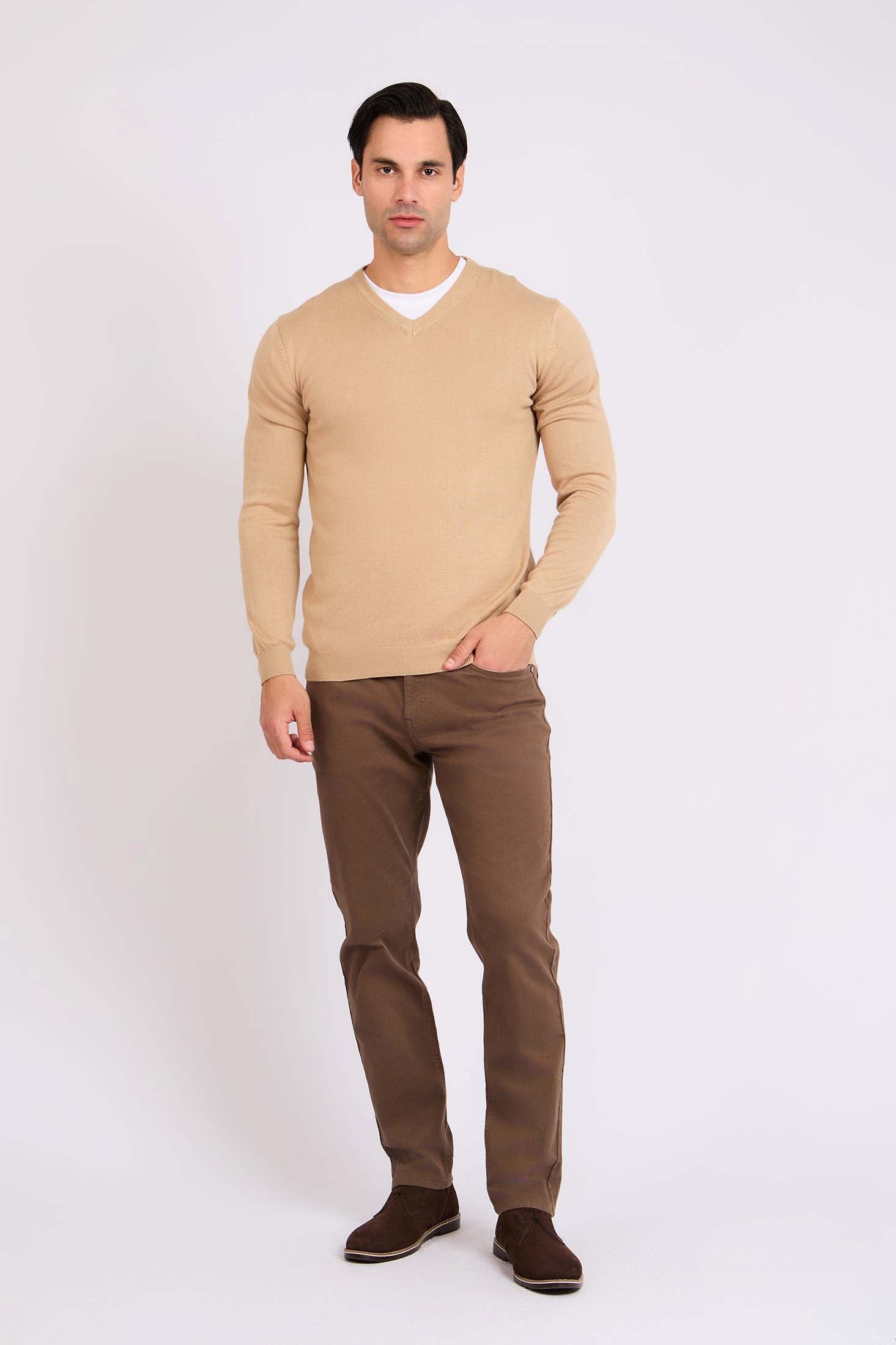 Men Regular Fit Pullover Brown