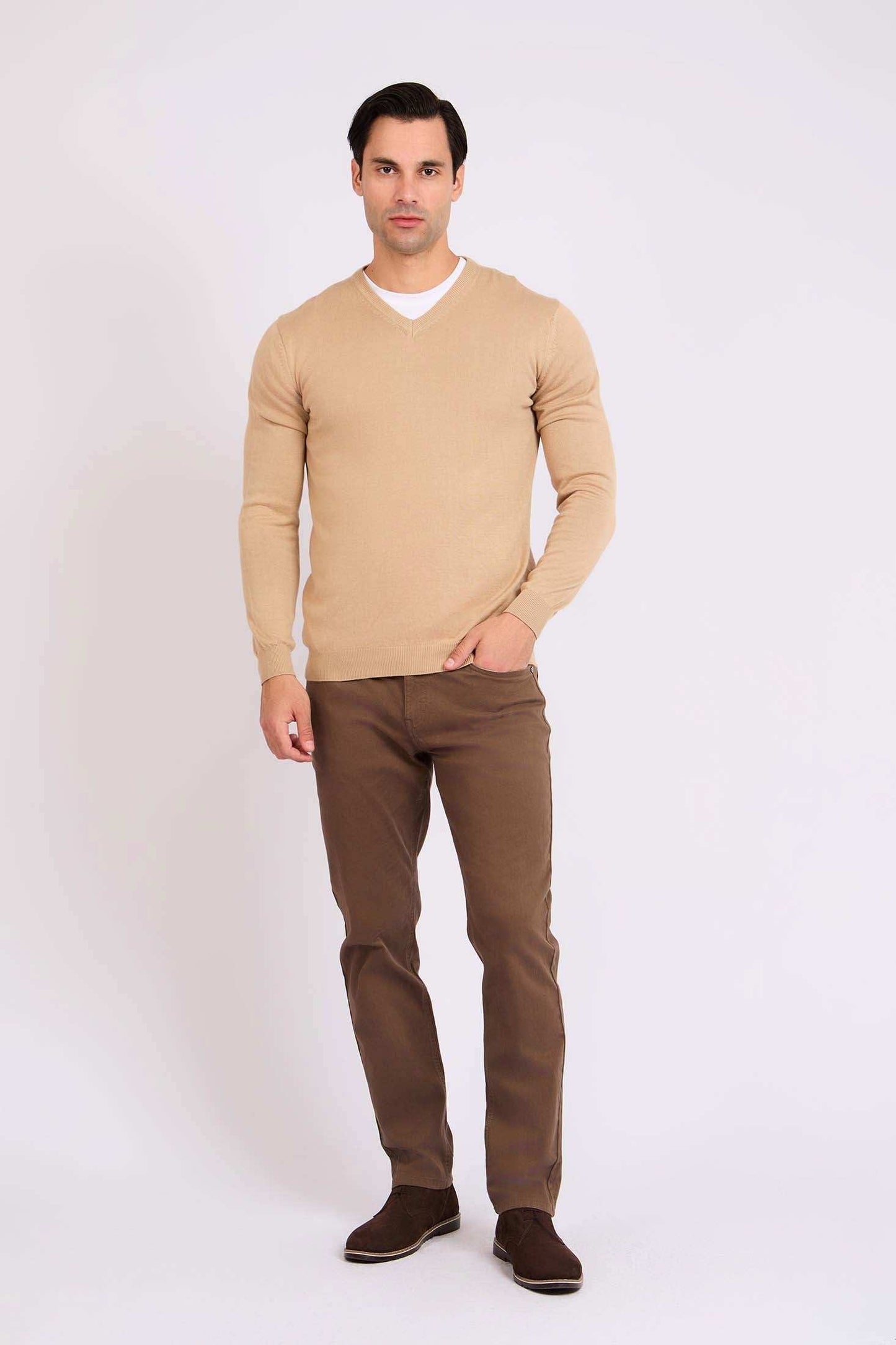 Men Regular Fit Pullover Brown