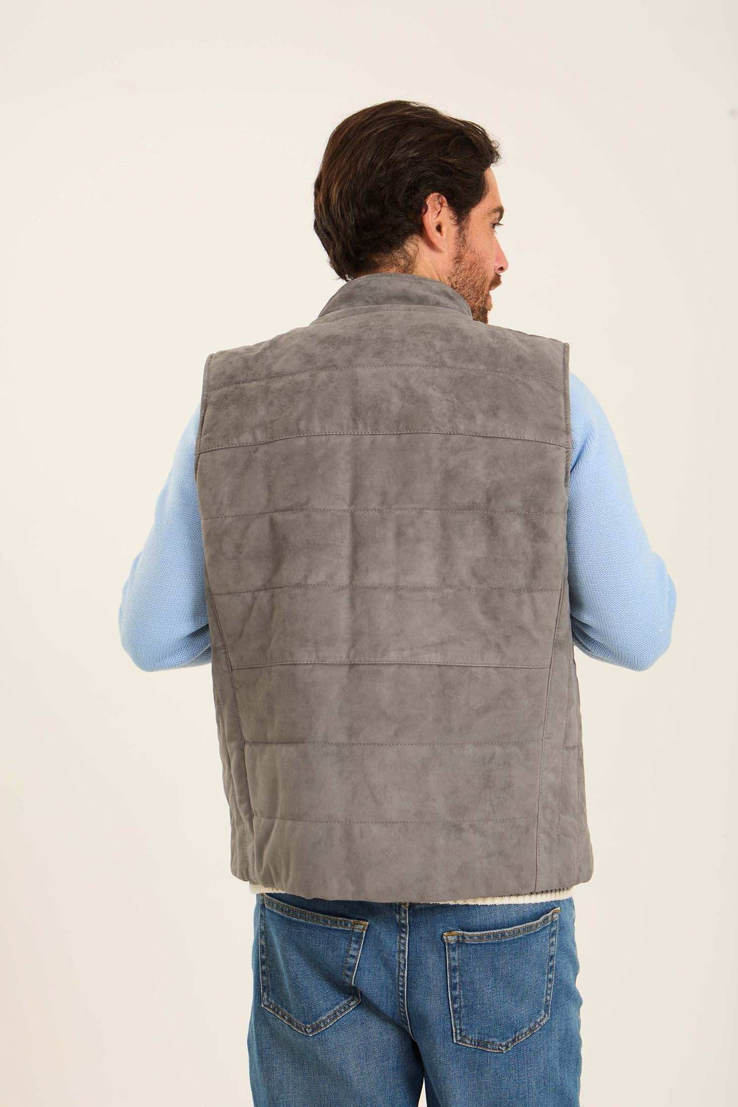 Men Suede Genuine Leather Vest Grey
