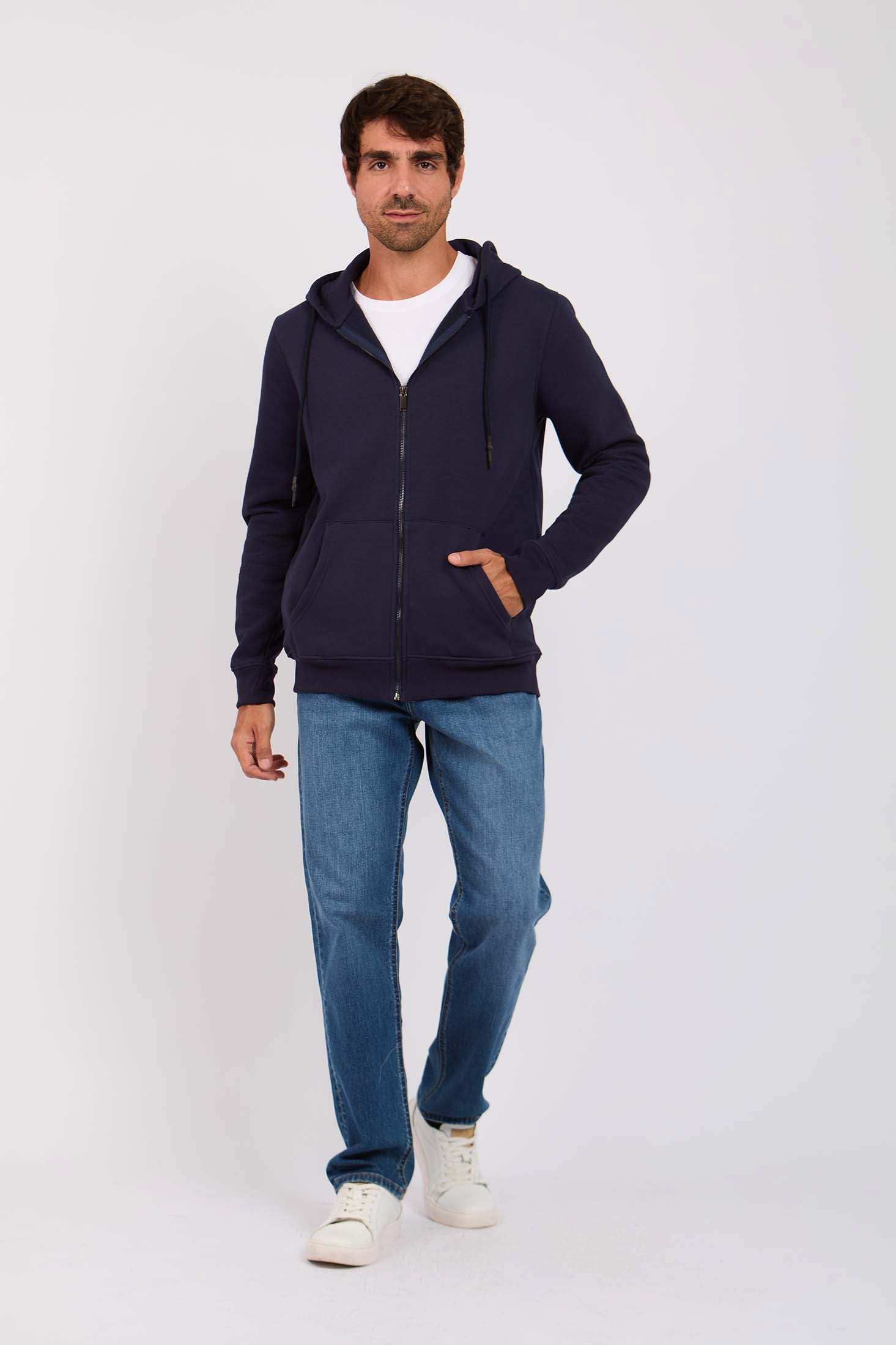 Men Regular Fit Sweat Jacket Navy