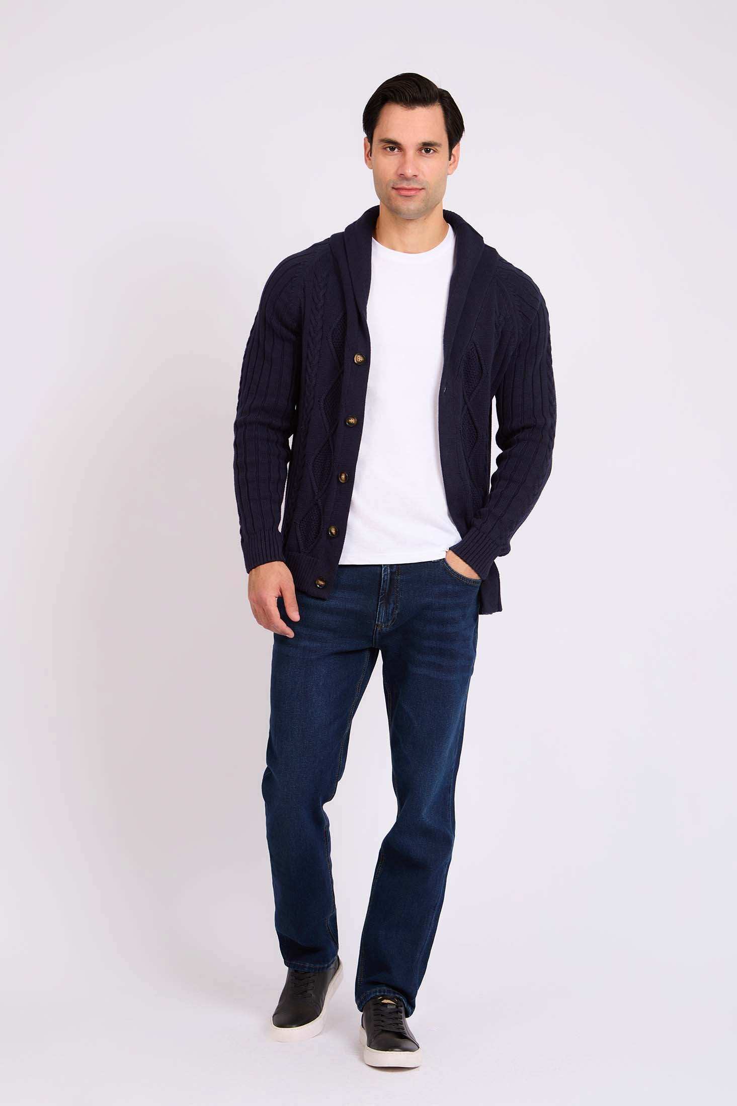 Men Regular Fit Cardigan Blue