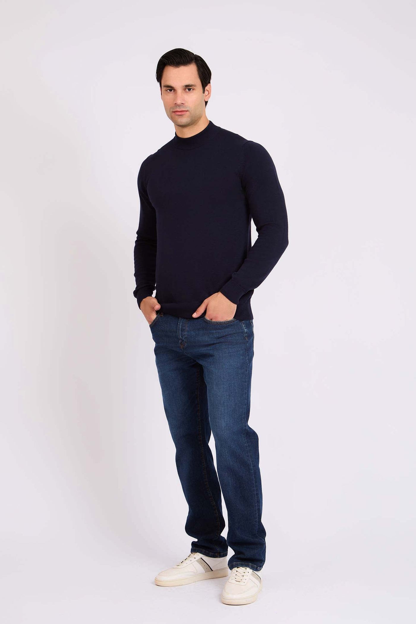 Men Turtleneck Basic Pullover - Dark Navy