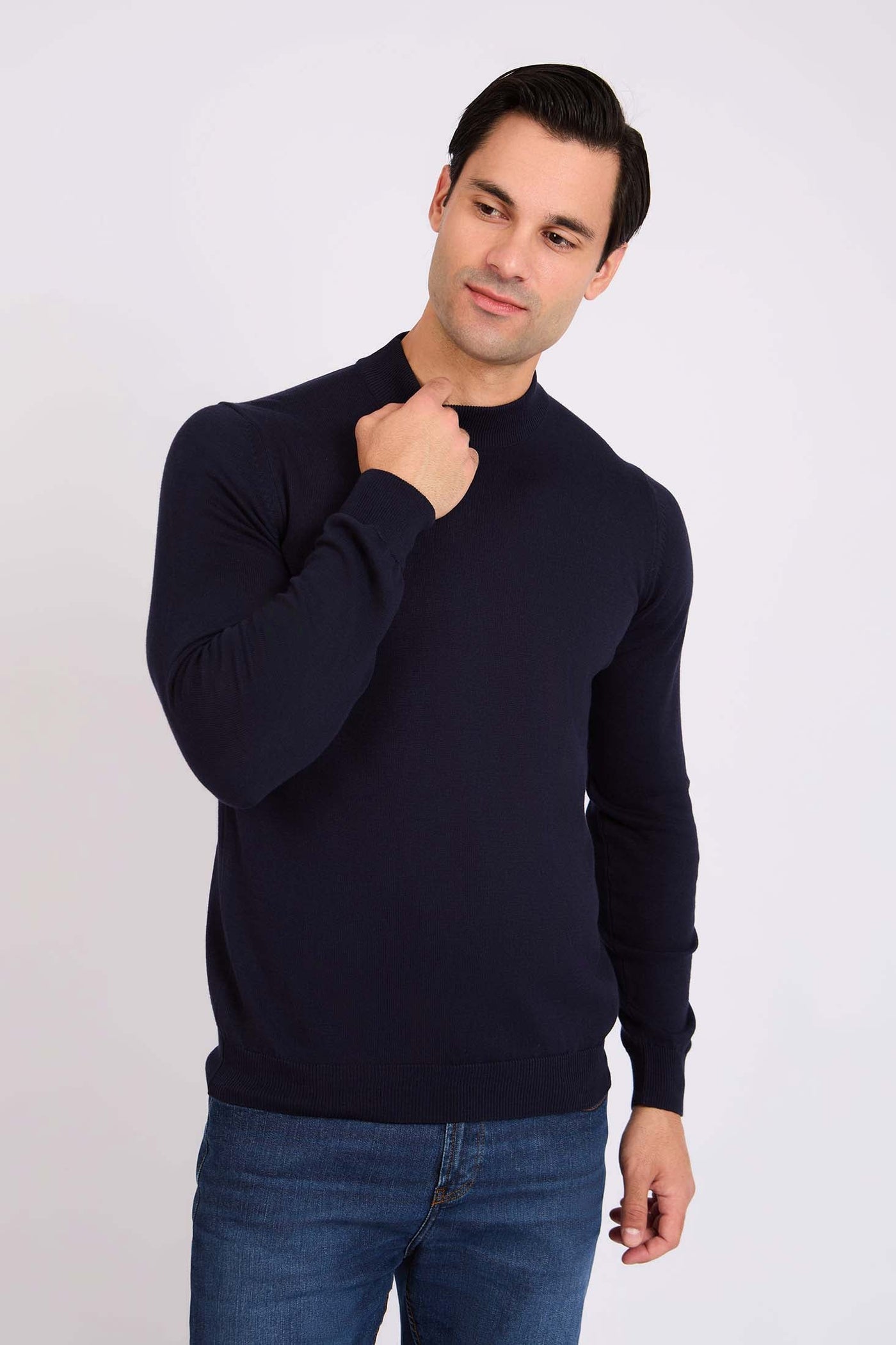 Men Turtleneck Basic Pullover - Dark Navy