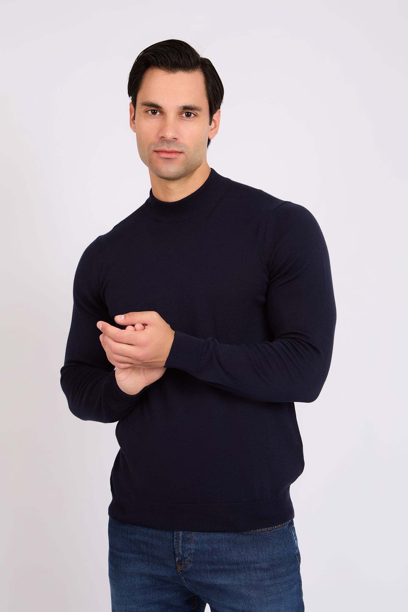 Men Turtleneck Basic Pullover - Dark Navy