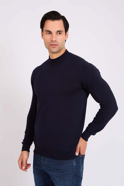 Men Turtleneck Basic Pullover - Dark Navy