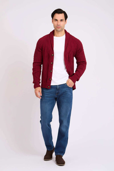 Men Regular Fit Cardigan - Red