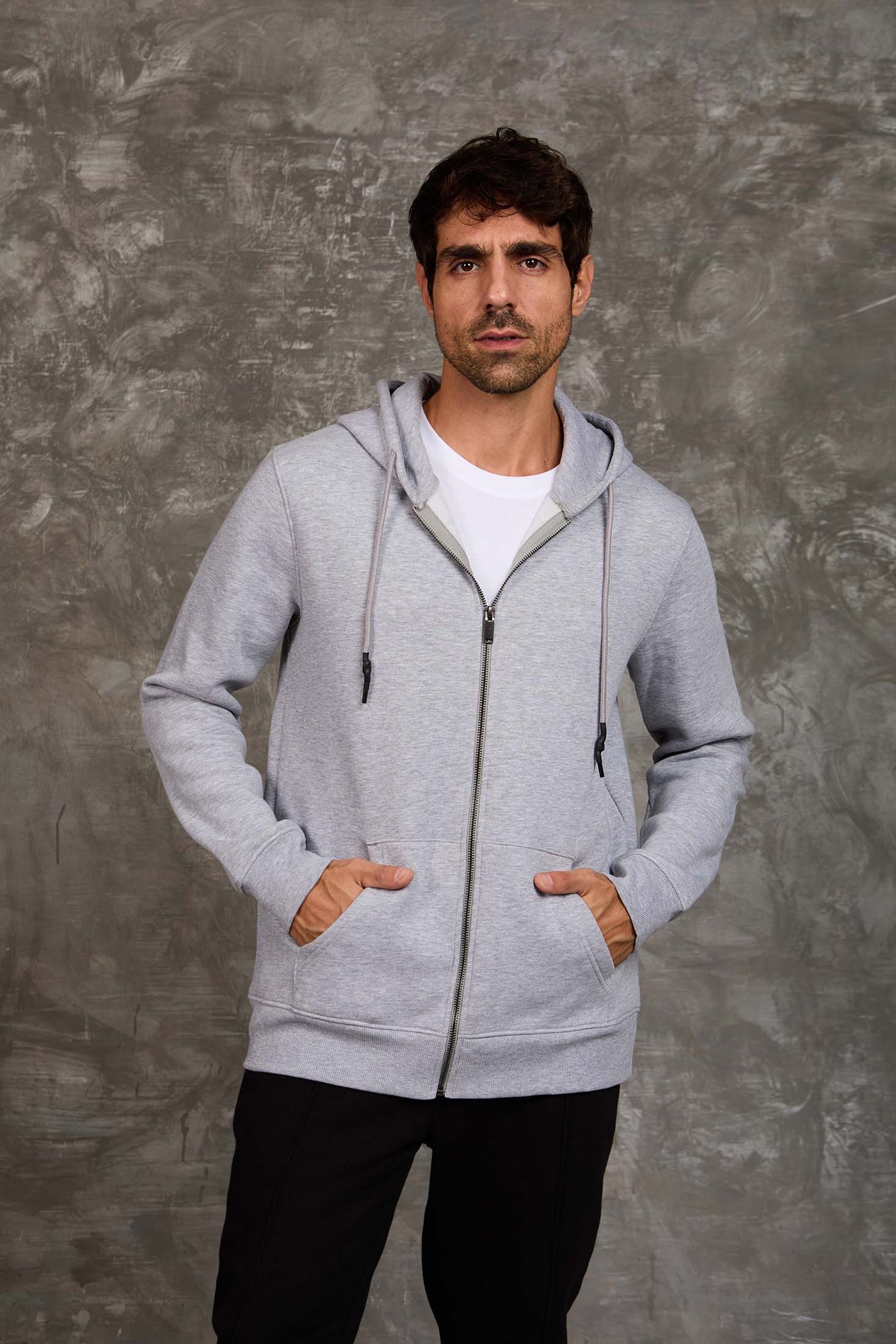 Men Regular Fit Sweat Jacket - Grey Melange