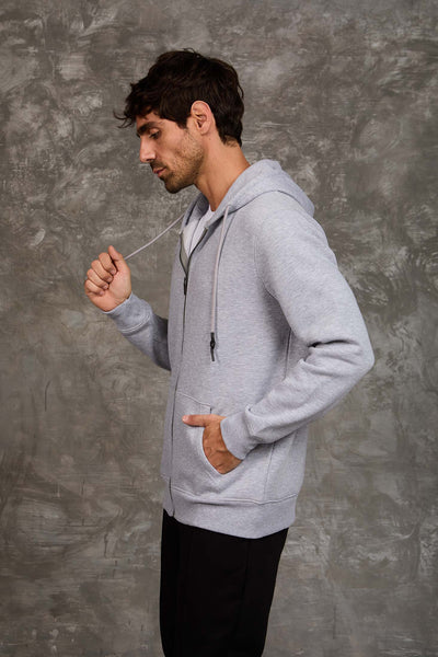 Men Regular Fit Sweat Jacket - Grey Melange