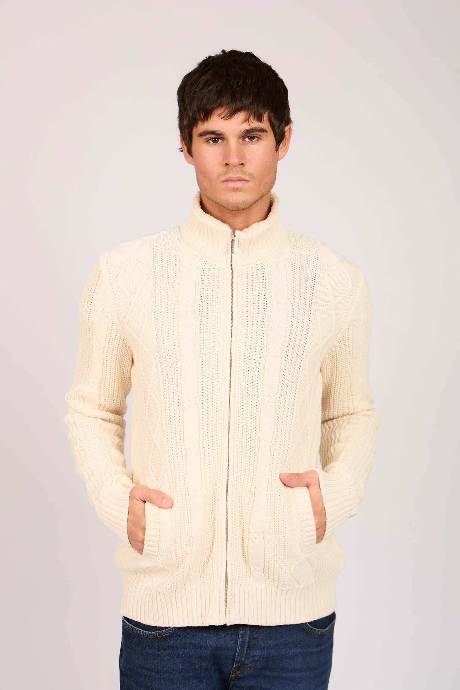 Men Regular Fit Cardigan Off White