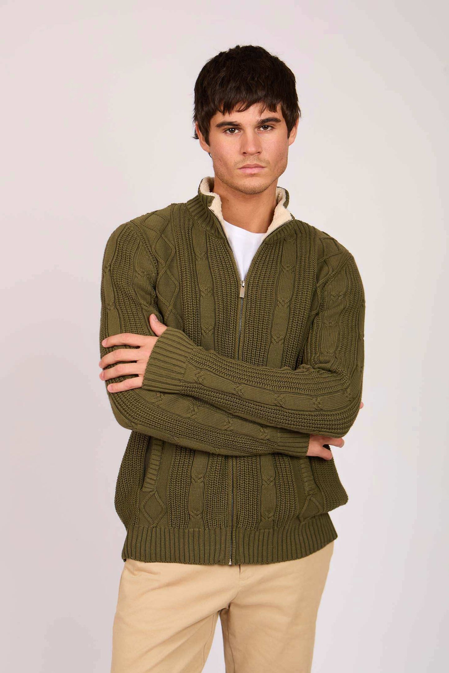 Men Regular Fit Cardigan Green