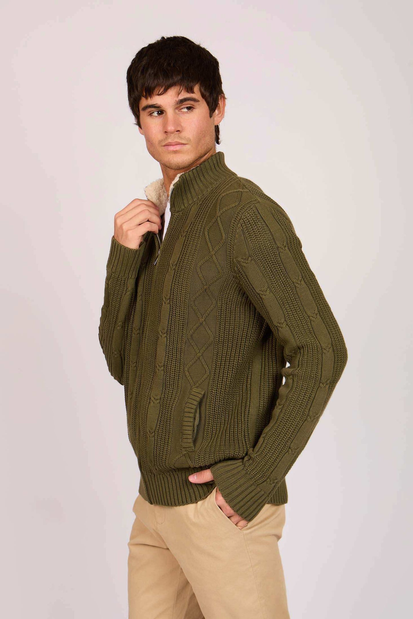 Men Regular Fit Cardigan Green