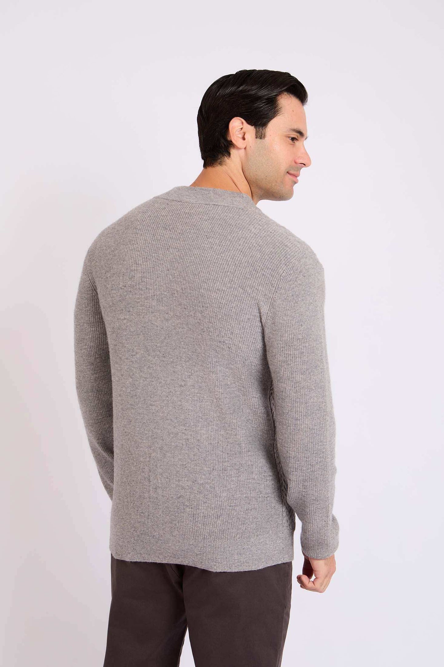 Men Cardigan Cable Grey