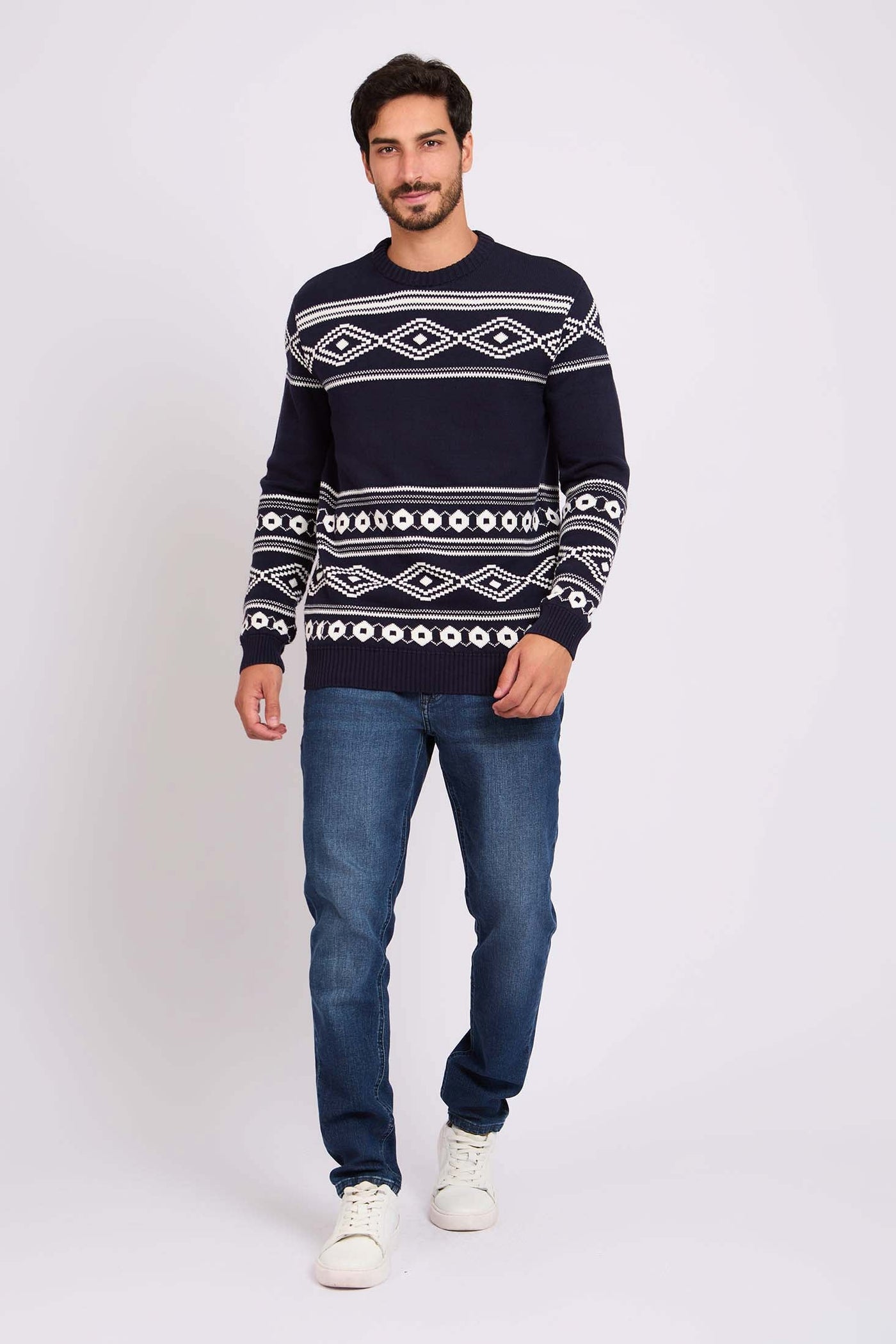 Men Jacquard Pullover - Cotton - Multicolor