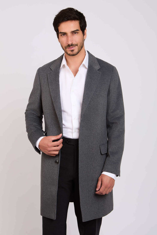 Men Regular Fit Coat Dark Grey