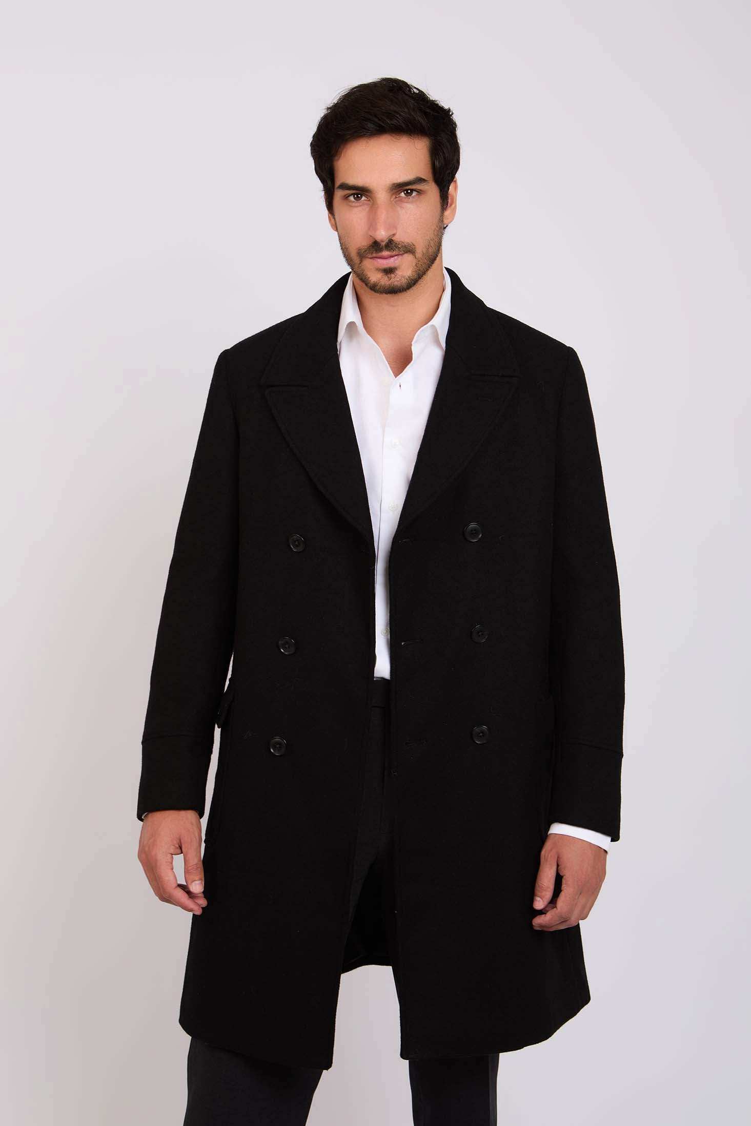 Men Regular Fit Coat Black