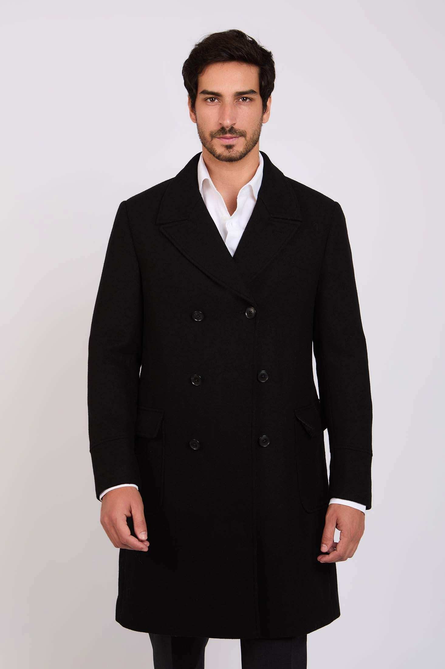 Men Regular Fit Coat Black