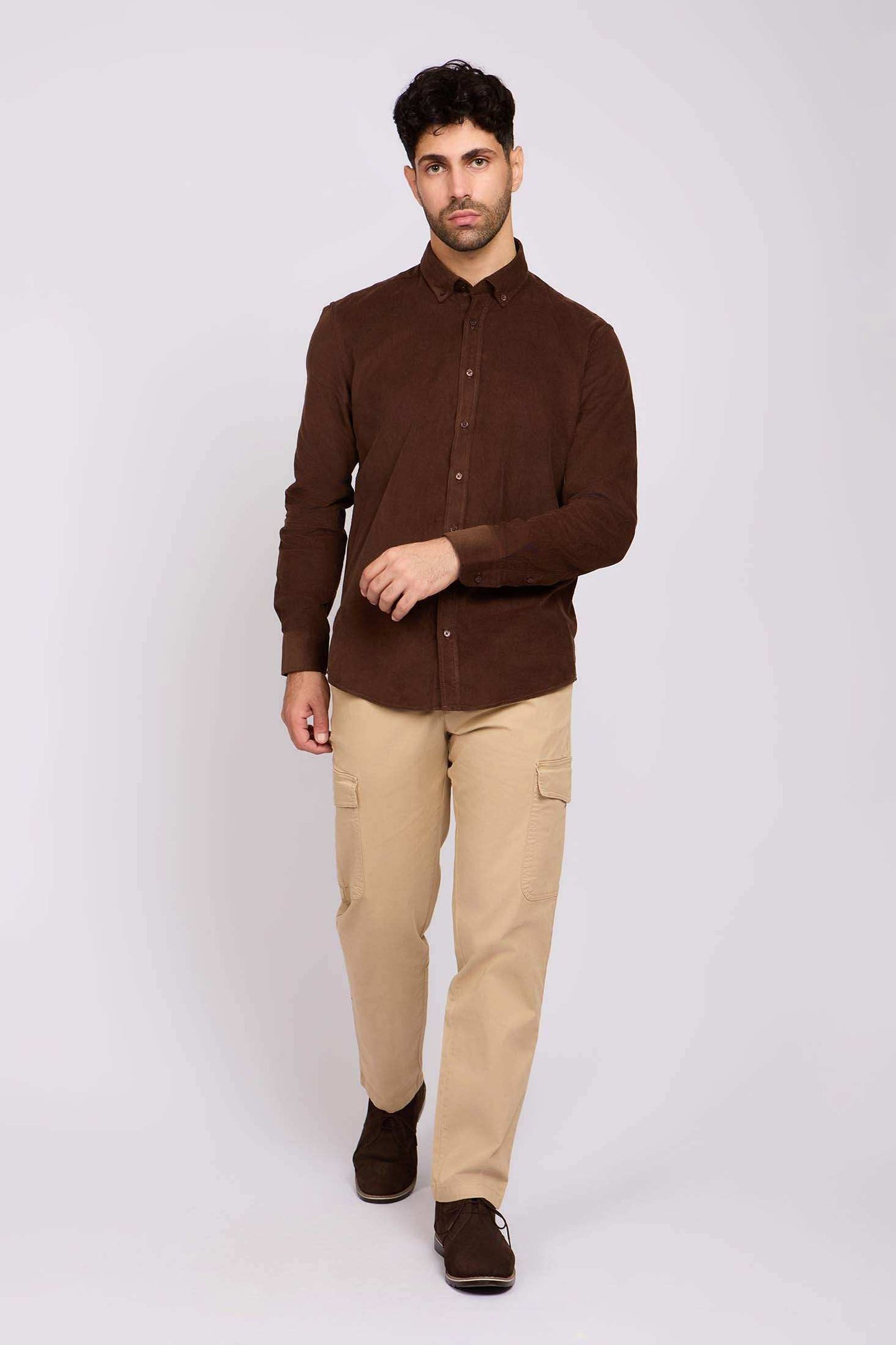 Men Regular Fit Shirt Dark Brown