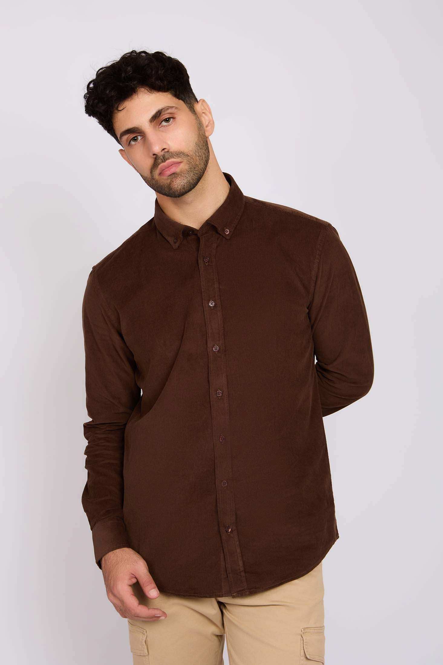 Men Regular Fit Shirt Dark Brown