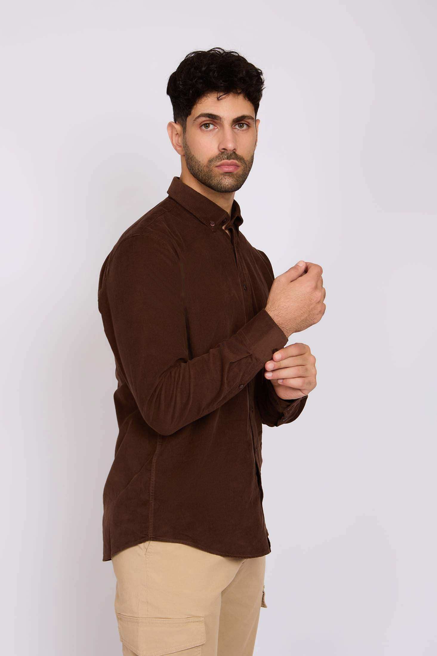 Men Regular Fit Shirt Dark Brown