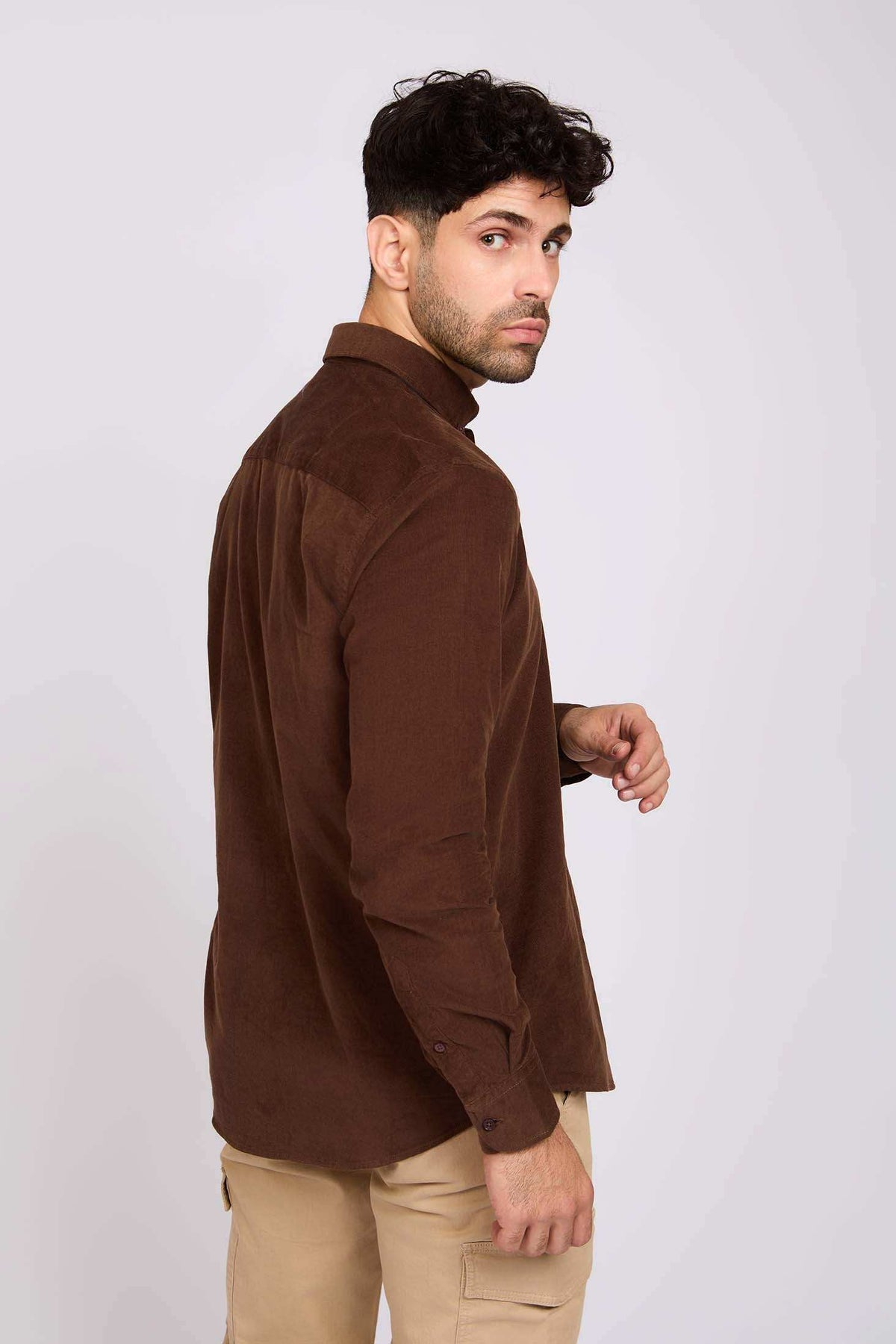 Men Regular Fit Shirt Dark Brown