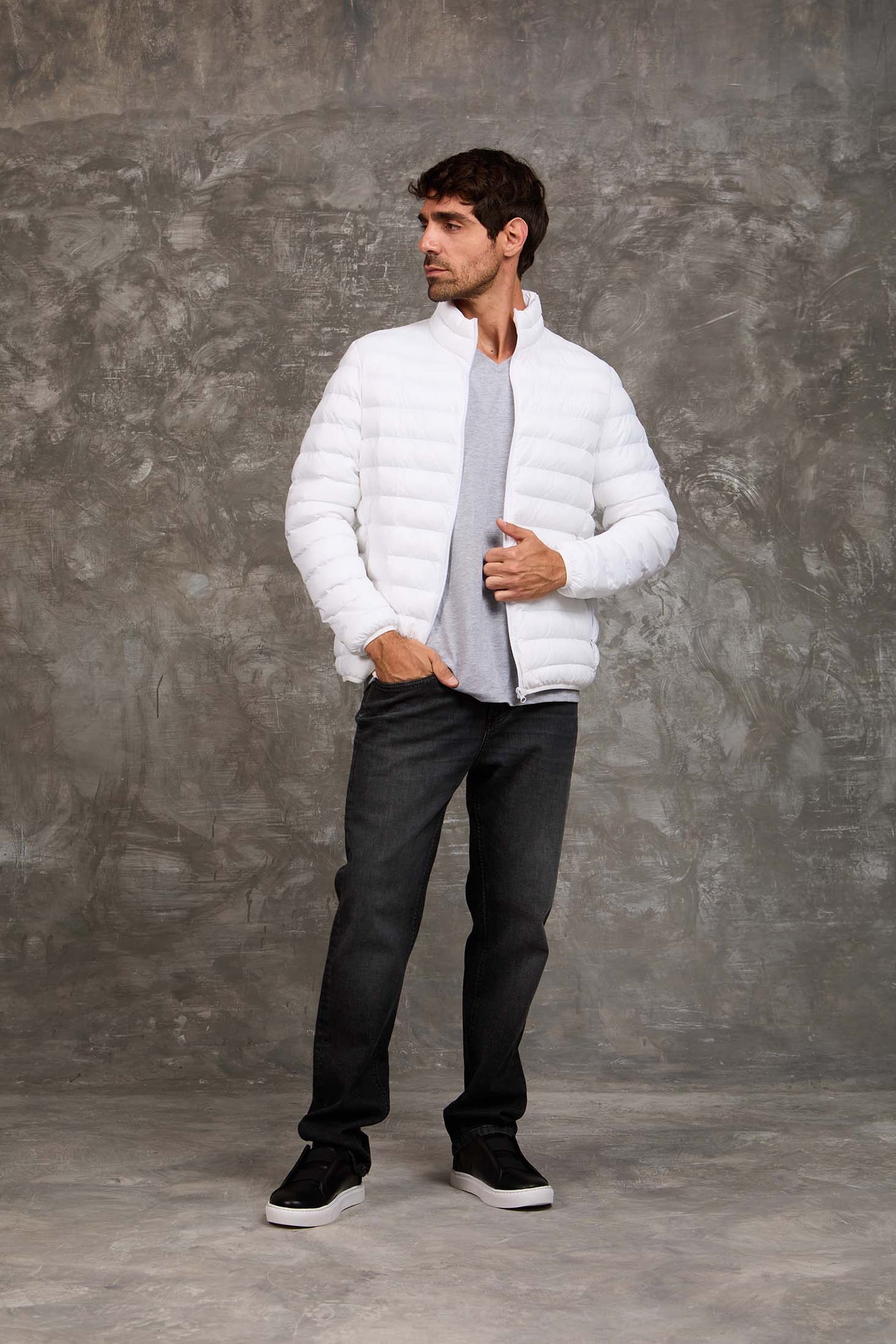 Men Basic Puffer Jacket - White